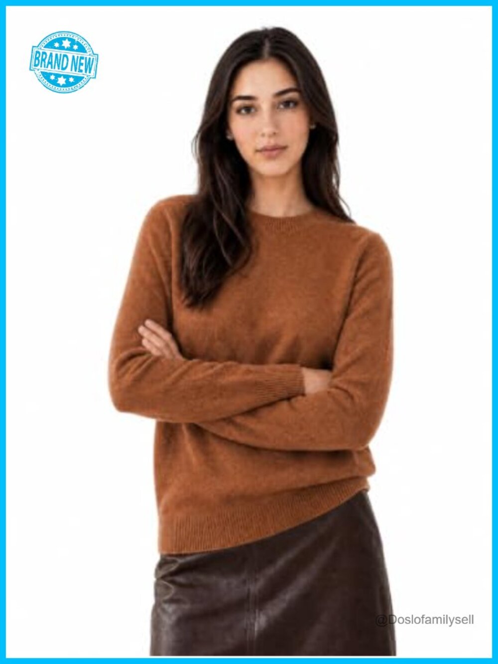 100% Pure Cashmere Sweater Crew Neck Long Sleeve Seamless Knit Pullover